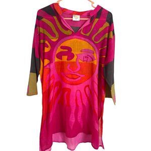 South Street Linen Colorful Sun Print Tunic Top 100% Cotton Size L Lightweight 3